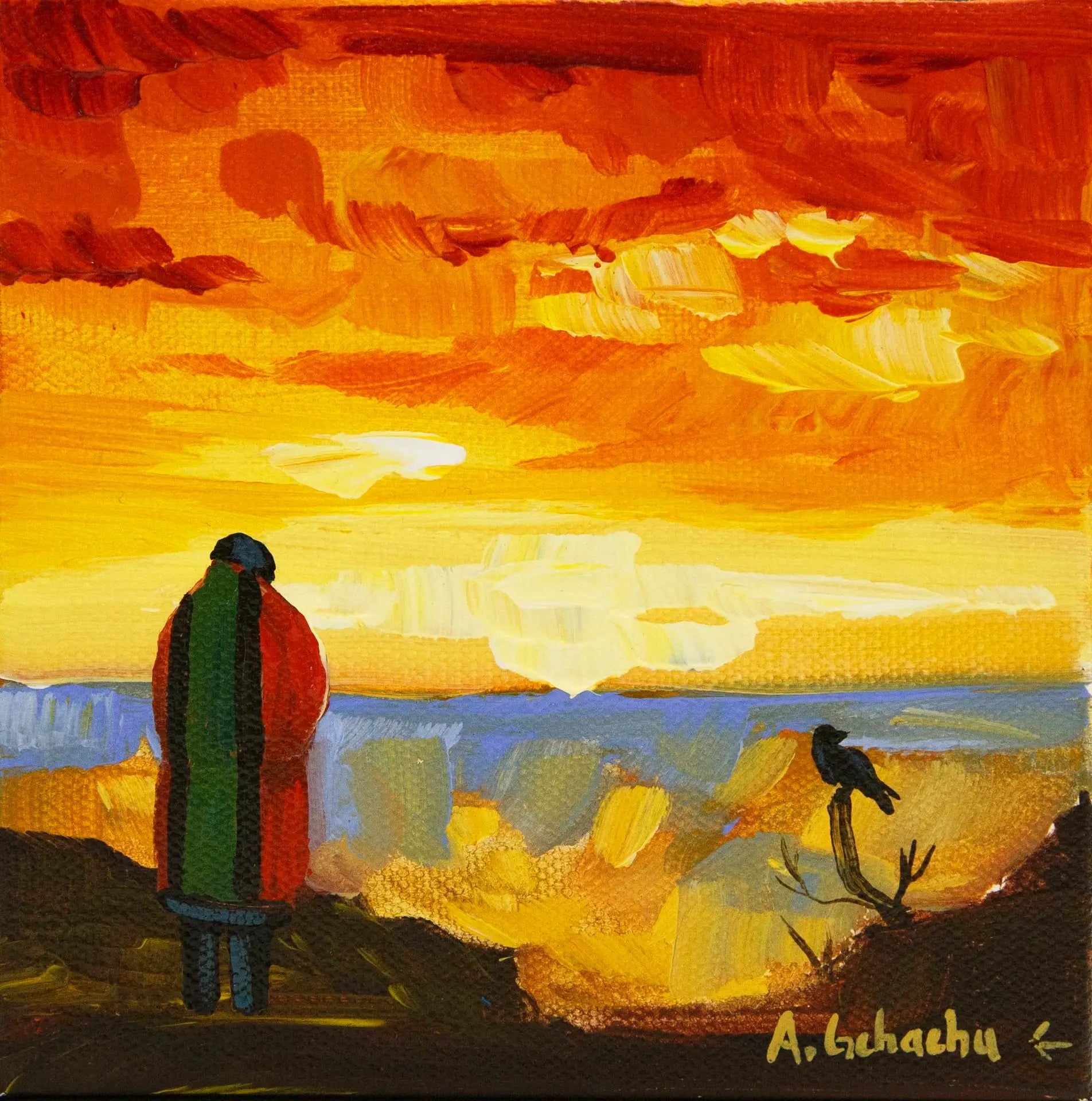 "Conversation with Raven" Original Painting by Anthony Gchachu image 0