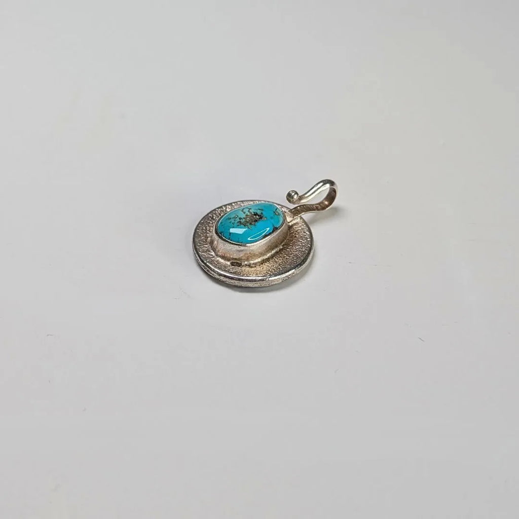 "Cactus Desert Night" Sterling Silver Charm Pendant with Turquoise. Back side view