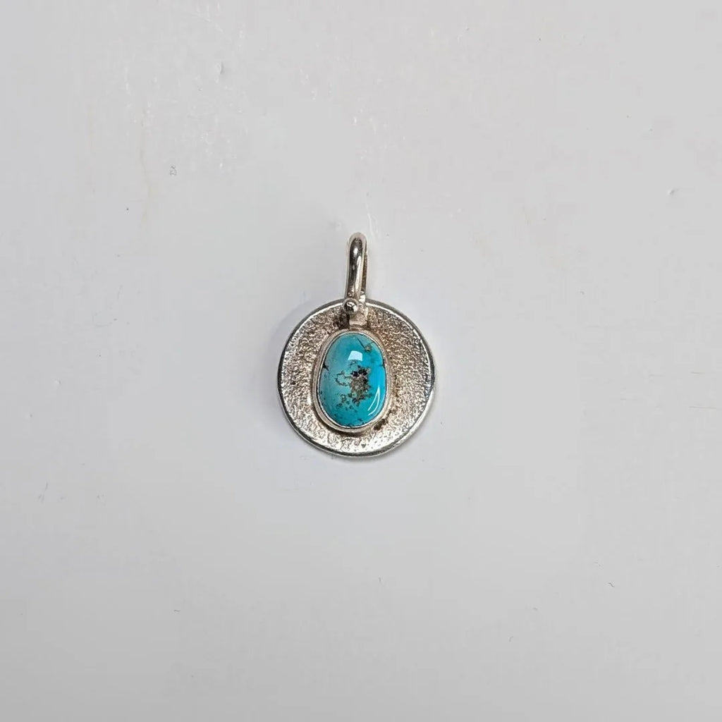 "Cactus Desert Night" Sterling Silver Charm Pendant with Turquoise. Back view