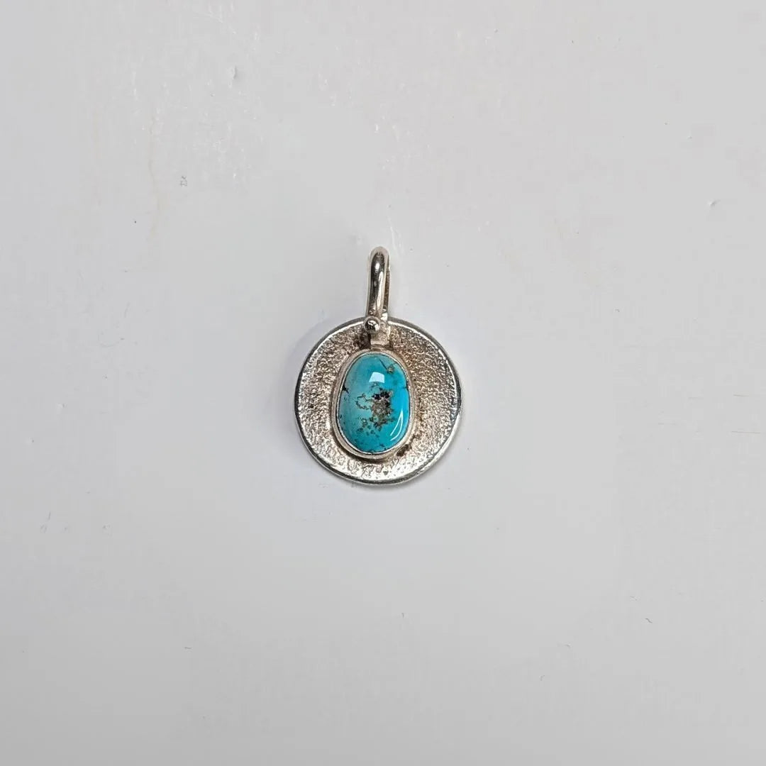 "Cactus Desert Night" Sterling Silver Charm Pendant with Turquoise. Back view