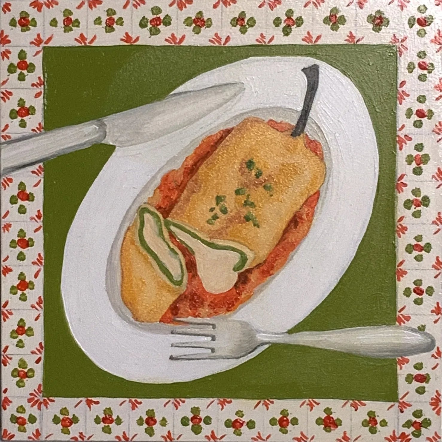 "Chile Relleno" painting by Jesus Miguel Avena. Front view