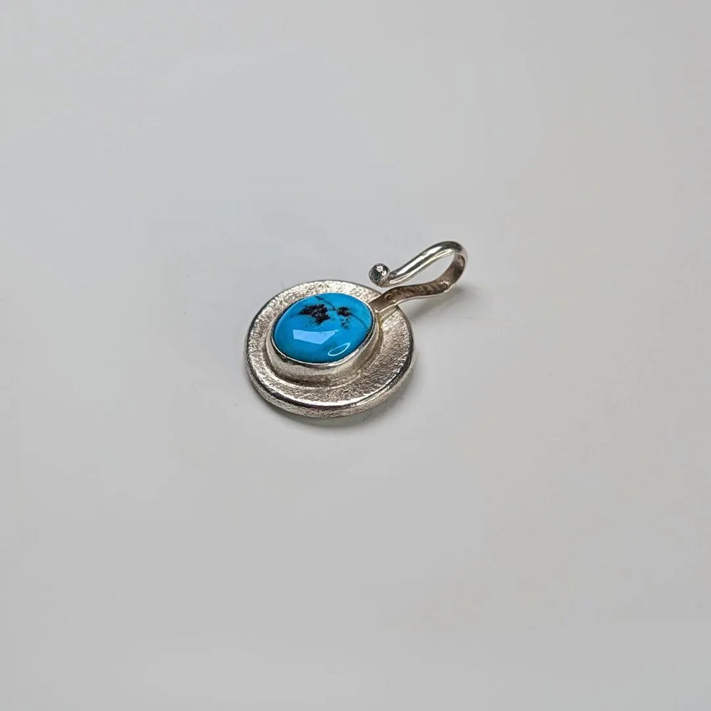 "Desert Night" Sterling Silver Charm Pendant with Turquoise. Back side view
