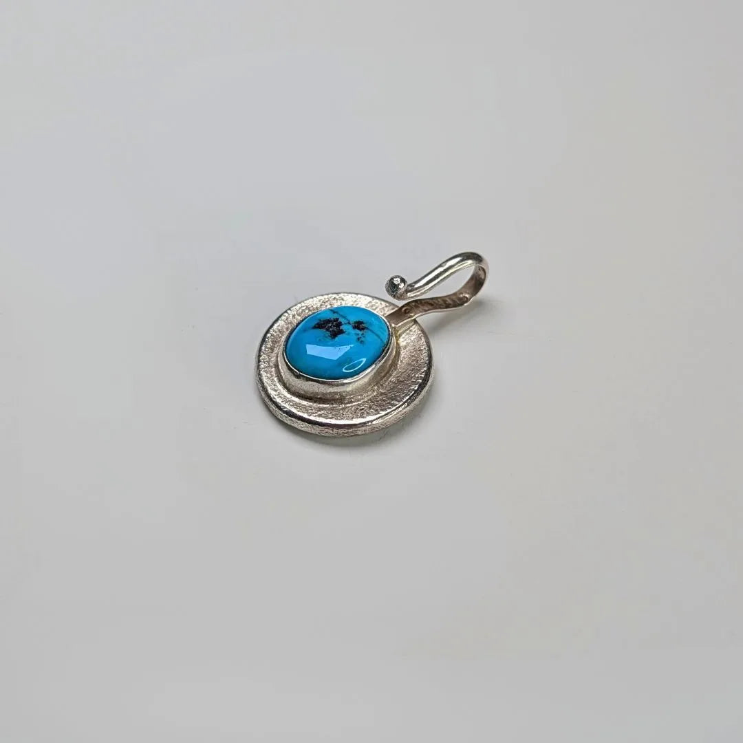 "Desert Night" Sterling Silver Charm Pendant with Turquoise. Back side view