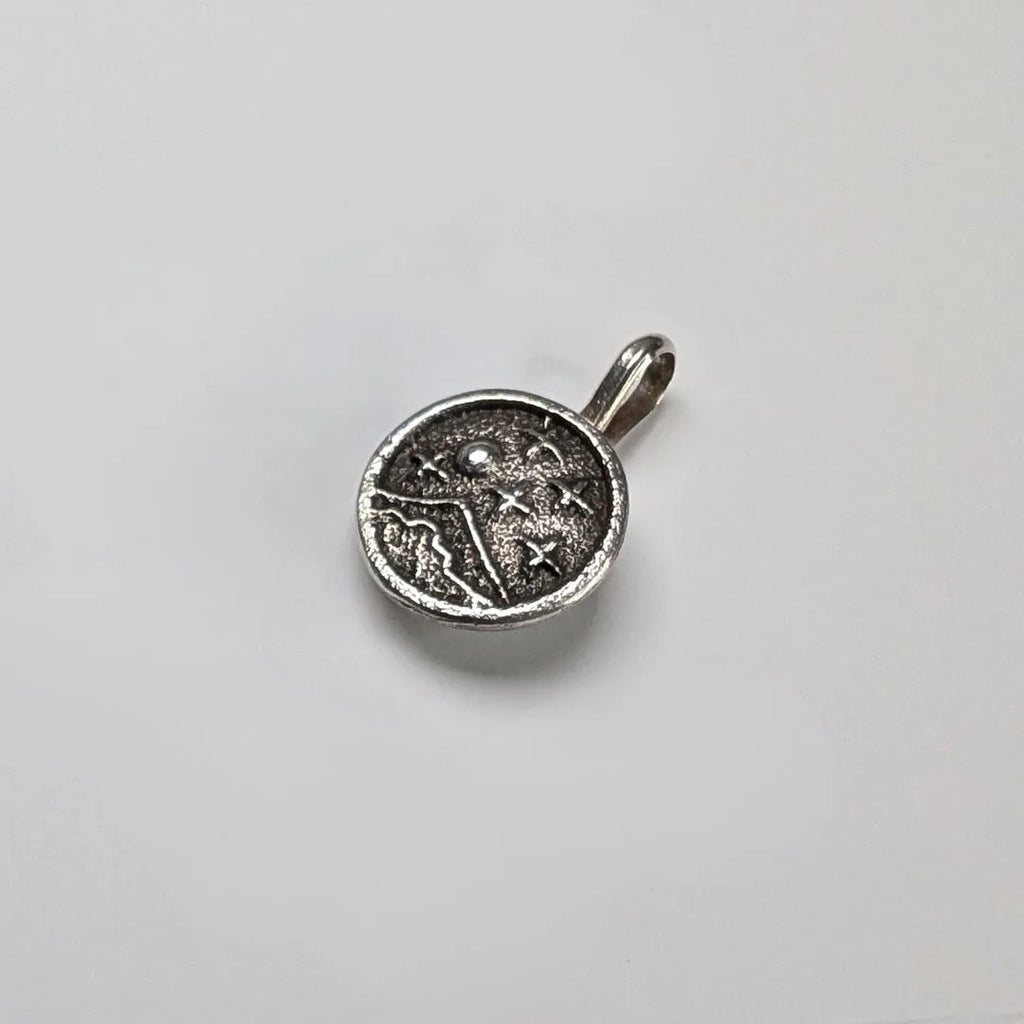 "Desert Night" Sterling Silver Charm Pendant with Turquoise. Front side view