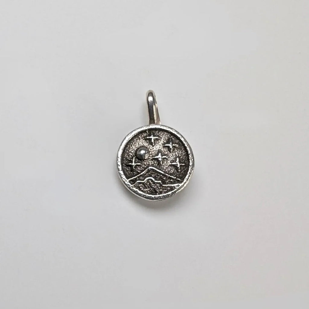 "Desert Night" Sterling Silver Charm Pendant with Turquoise. Front view