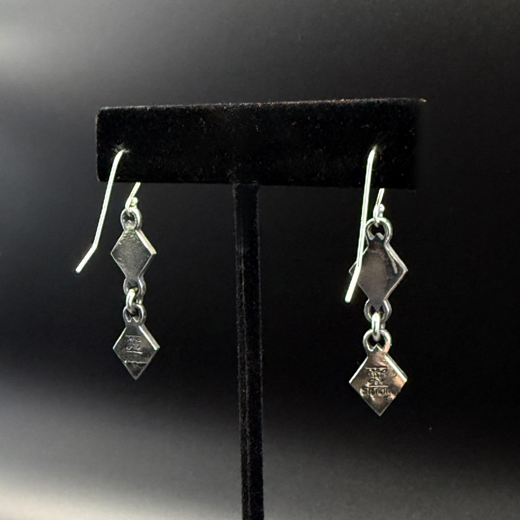 Sterling Silver Double Geometric Diamond Earrings