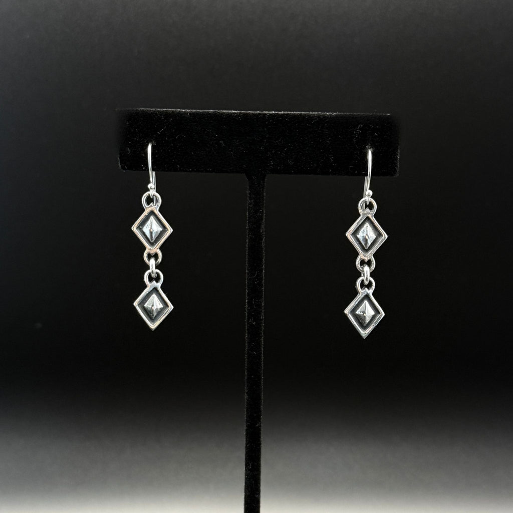Sterling Silver Double Geometric Diamond Earrings