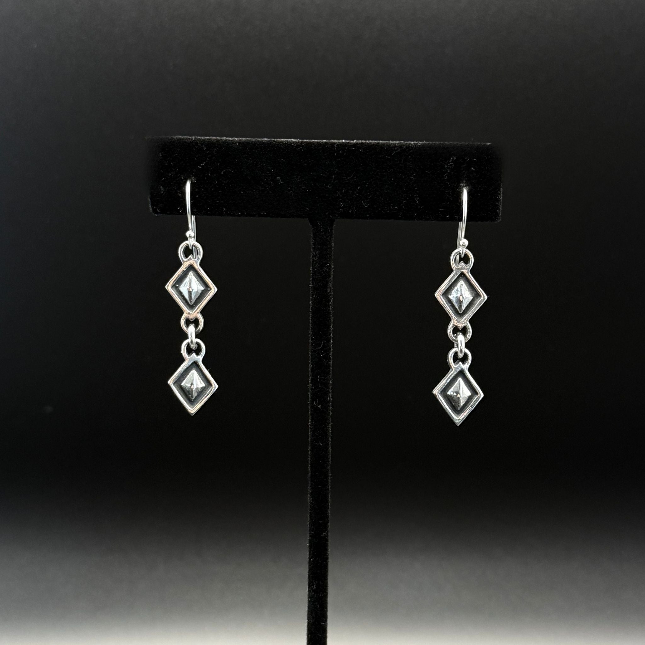 Sterling Silver Double Geometric Diamond Earrings