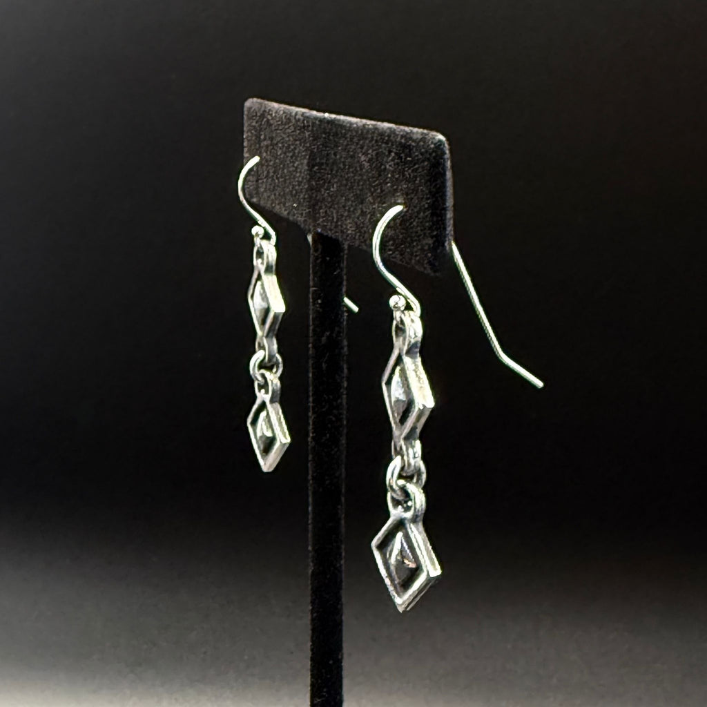 Sterling Silver Double Geometric Diamond Earrings