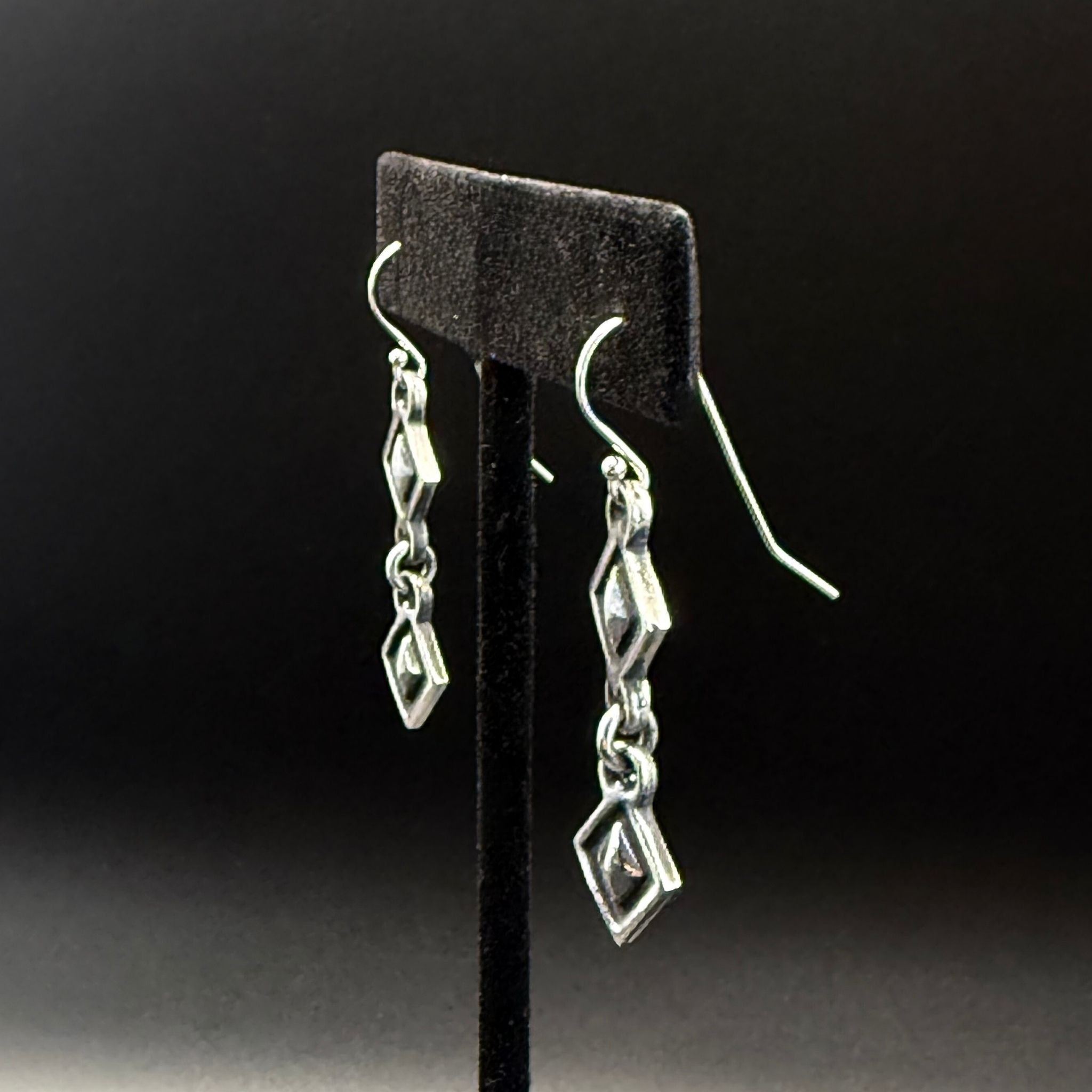 Sterling Silver Double Geometric Diamond Earrings