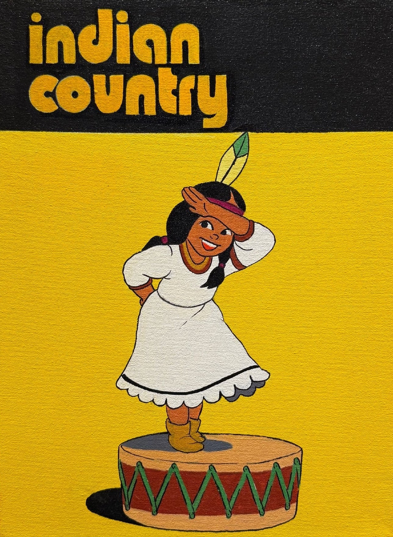 Miss Princess Indian Country by D.C. Allen, stylized reinterpretation of the invented Indian princess archetype set against a 1972 album cover, original painting