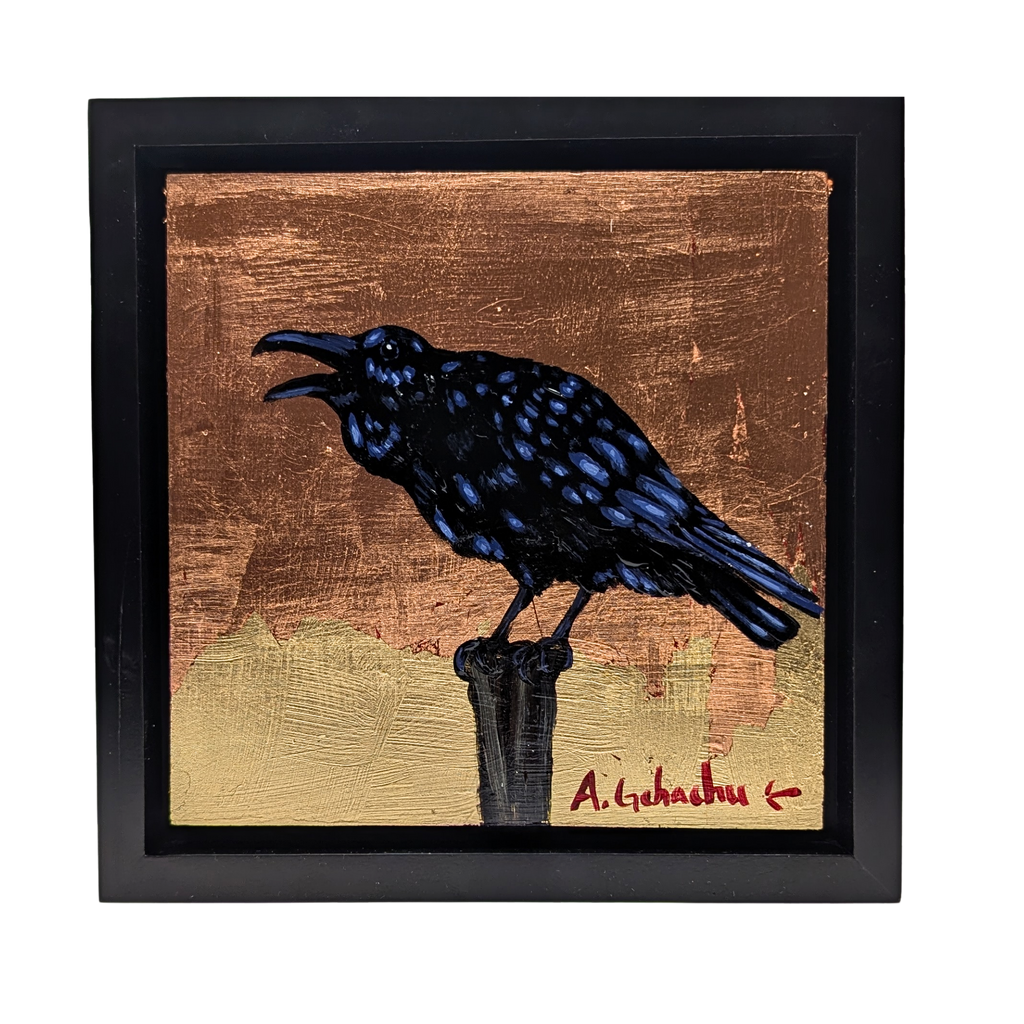 Talkative Raven painting by Zuni Pueblo artist Anthony Gchachu
