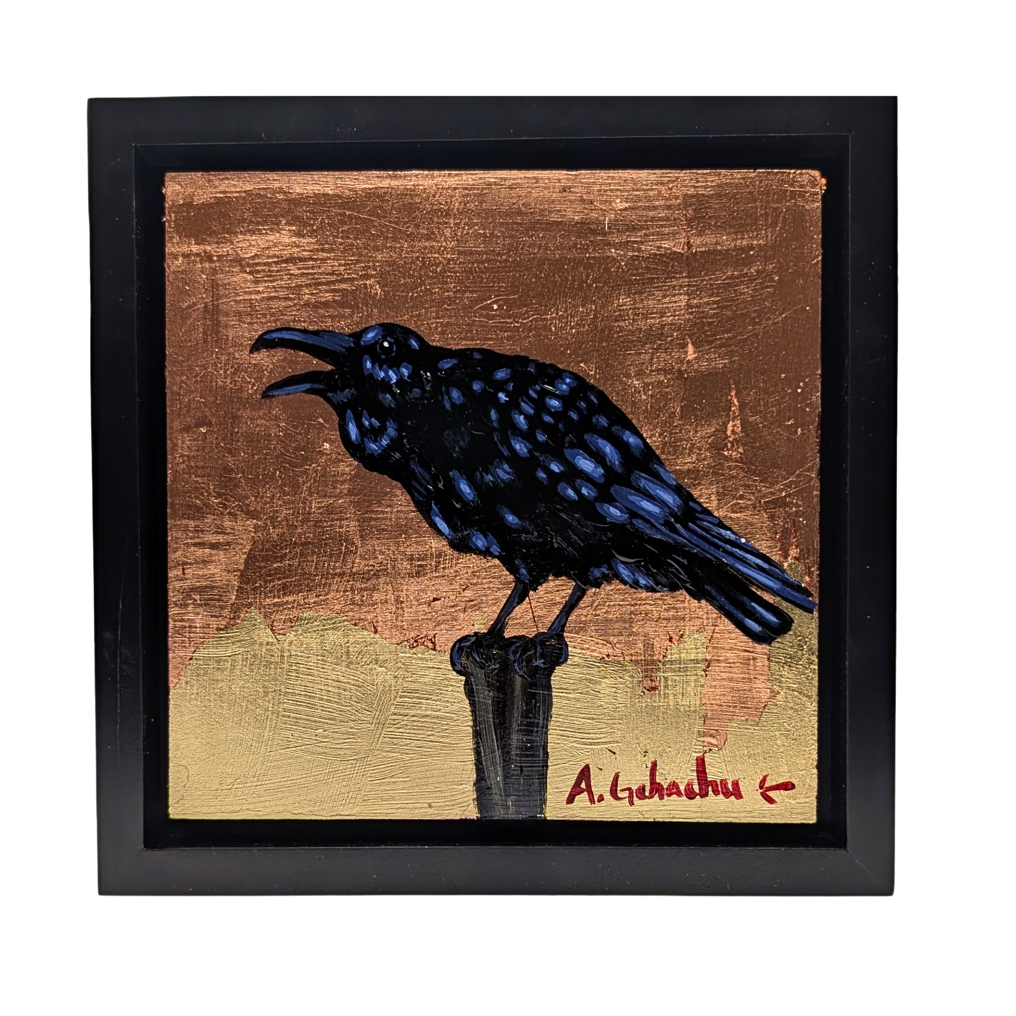Talkative Raven painting by Zuni Pueblo artist Anthony Gchachu