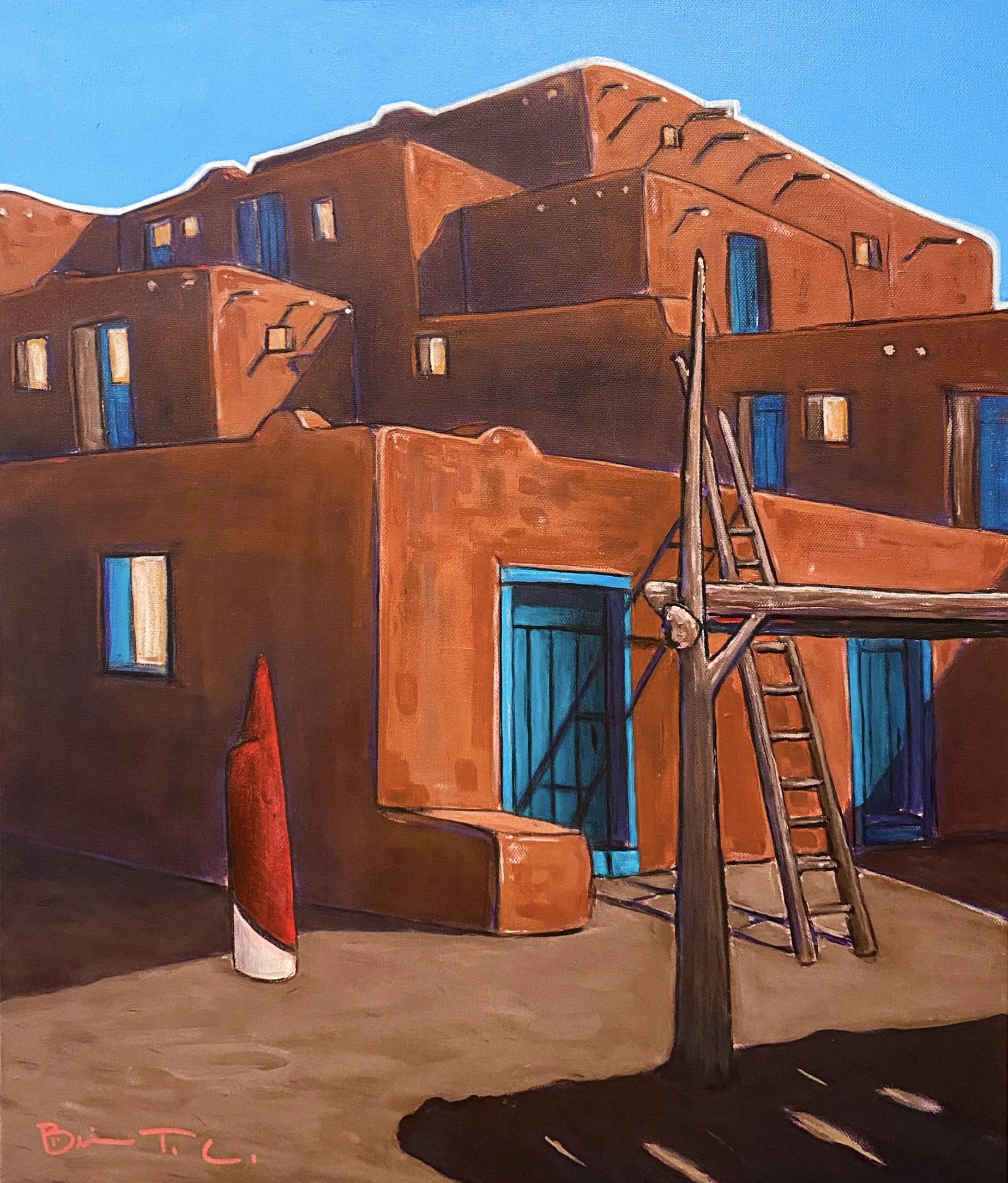 Taos Pueblo Spirit painting by Brian Taaffe-Cordova. Front artwork view