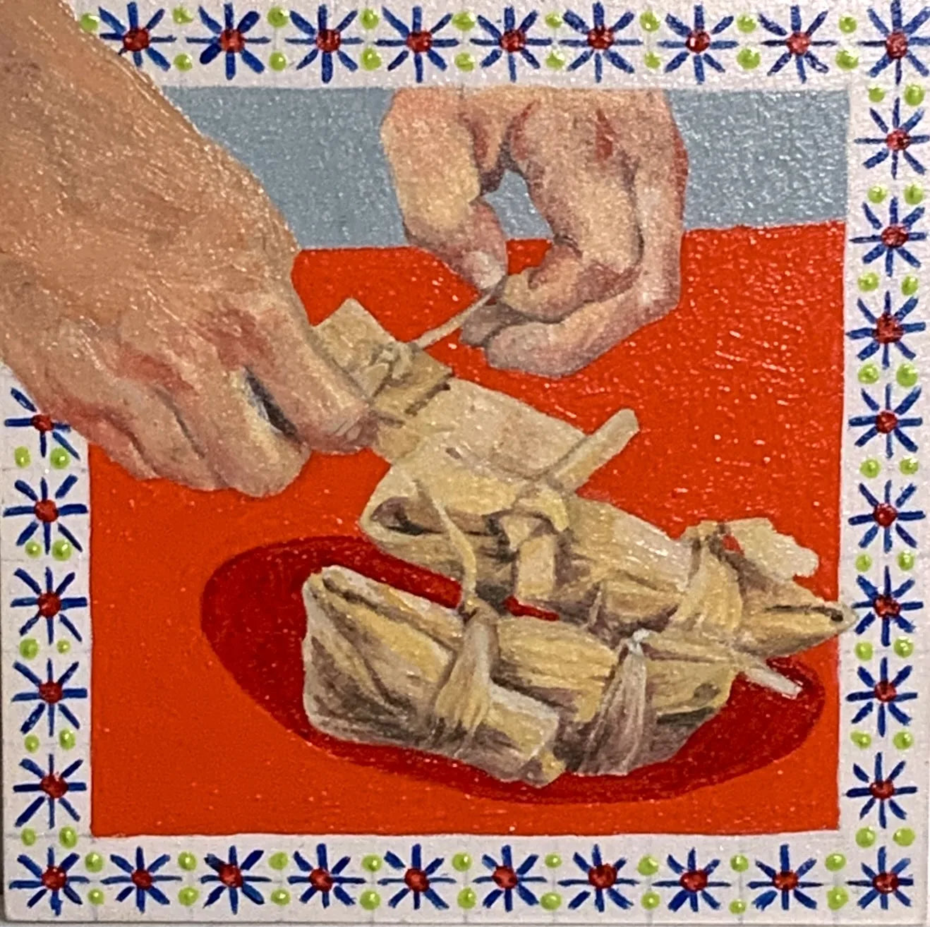 "Tomales Hechos A Mano" painting by Jesus Miguel Avena. Front view