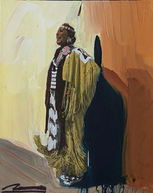 "Woman's Traditional Dance" painting by Mateo Romero. Front view